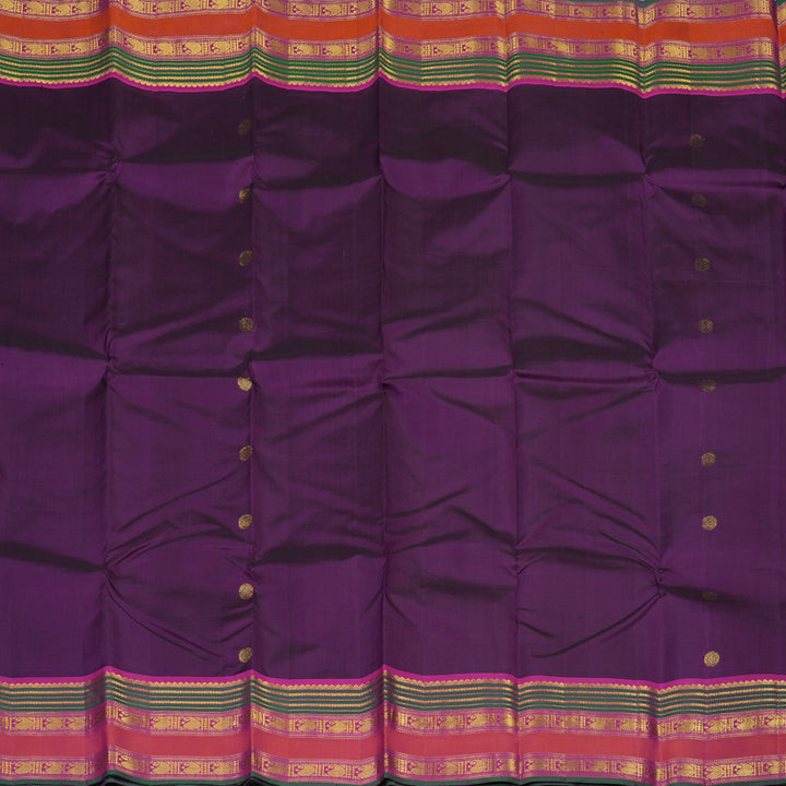 Hayagrivas Handloom Violet Kanjivaram Silk Saree with Magenta Border KBE2179A8-2