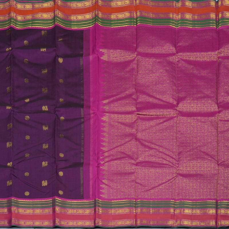 Hayagrivas Handloom Violet Kanjivaram Silk Saree with Magenta Border KBE2179A8-2