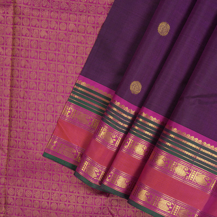 Hayagrivas Handloom Violet Kanjivaram Silk Saree with Magenta Border KBE2179A8-2