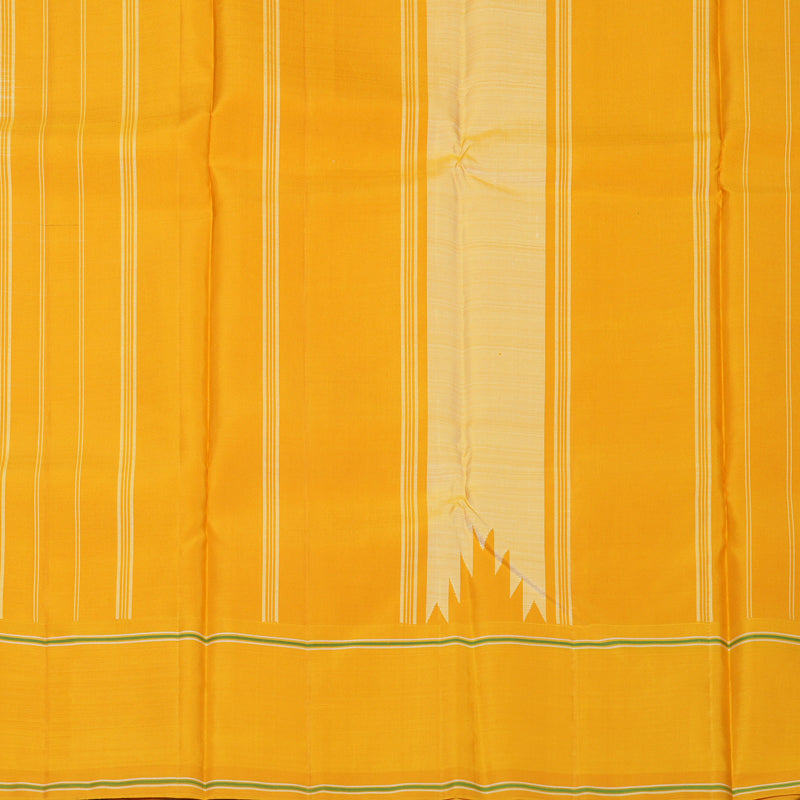 Hayagrivas Handloom Half-White Kanjivaram Silk Saree with Mustard Yellow Border KBE2179A9-2
