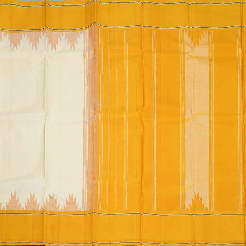 Hayagrivas Handloom Half-White Kanjivaram Silk Saree with Mustard Yellow Border KBE2179A9-2