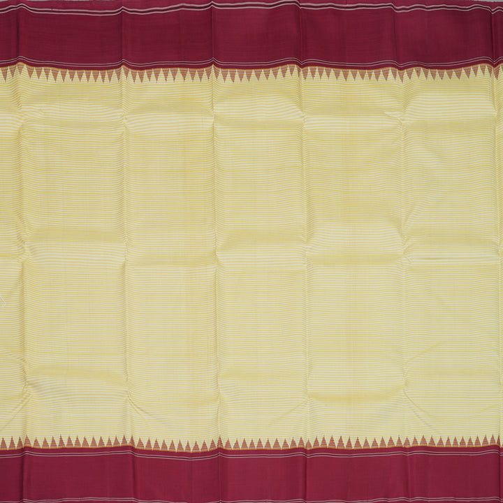 Hayagrivas Handloom Yellow & White Stripes Kanjivaram Silk Saree with Maroon Border KBE2179A9-3