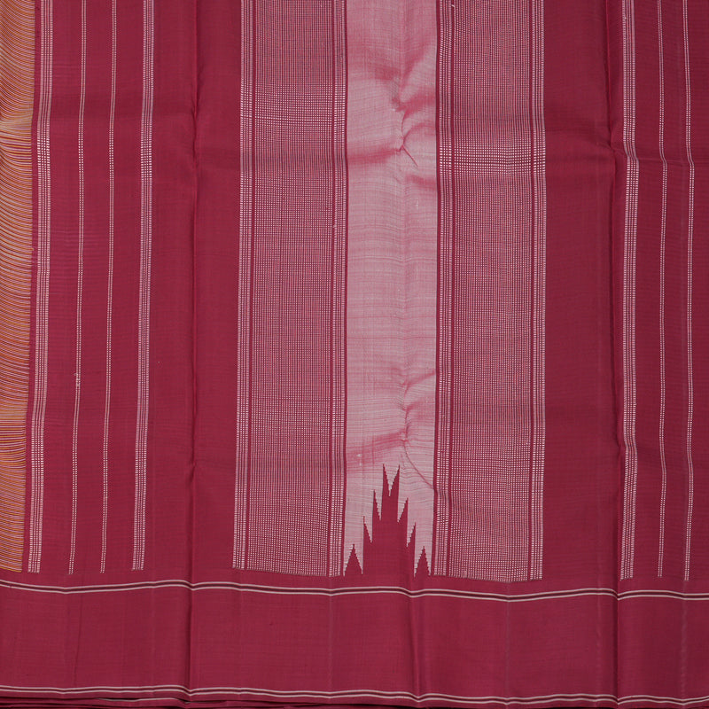 Hayagrivas Handloom Yellow & White Stripes Kanjivaram Silk Saree with Maroon Border KBE2179A9-3