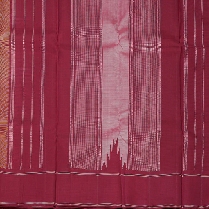 Hayagrivas Handloom Yellow & White Stripes Kanjivaram Silk Saree with Maroon Border KBE2179A9-3