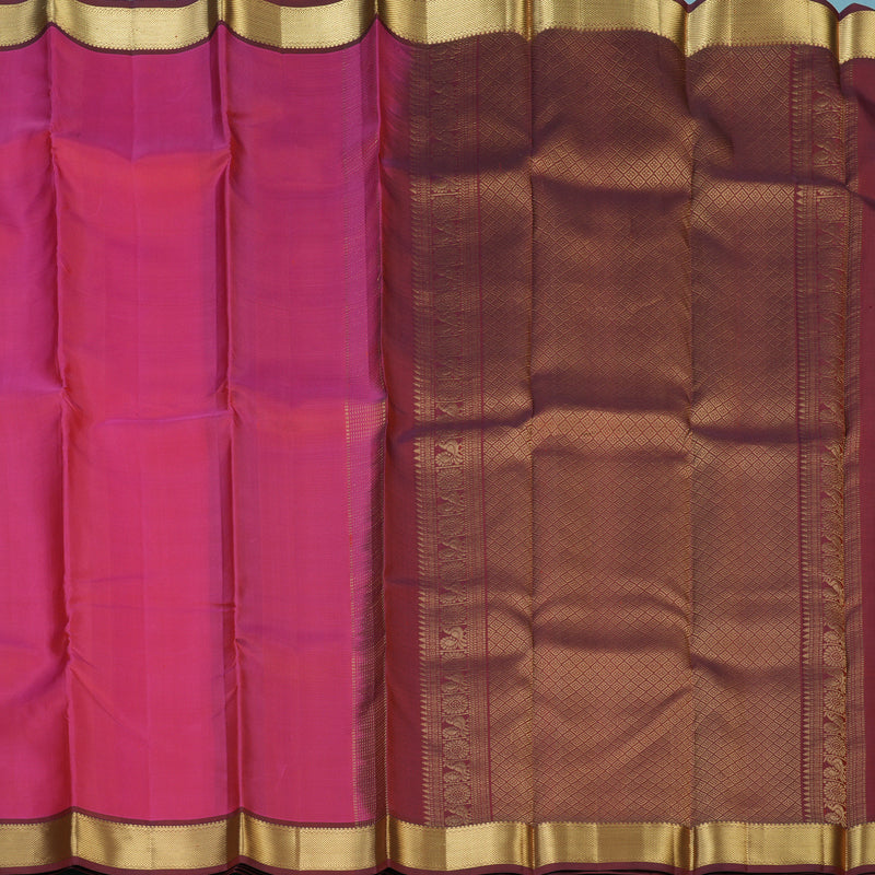 Hayagrivas Handloom Pink Kanjivaram Silk Saree with Maroon Border KBE2180A1-1
