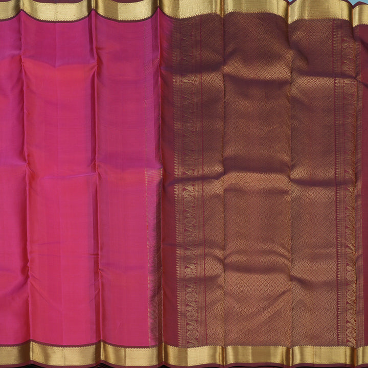 Hayagrivas Handloom Pink Kanjivaram Silk Saree with Maroon Border KBE2180A1-1