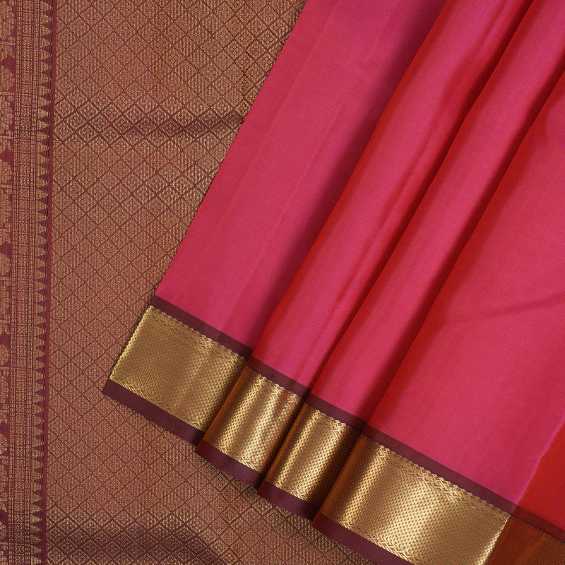Hayagrivas Handloom Pink Kanjivaram Silk Saree with Maroon Border KBE2180A1-1