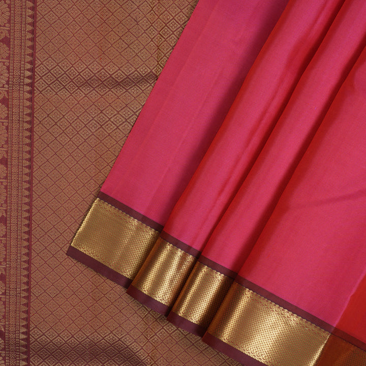 Hayagrivas Handloom Pink Kanjivaram Silk Saree with Maroon Border KBE2180A1-1