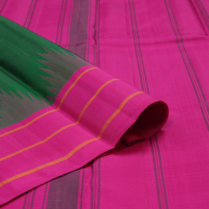 Hayagrivas Handloom Dark Green Kanjivaram Silk Saree with Pink Border KBE2180A10-2