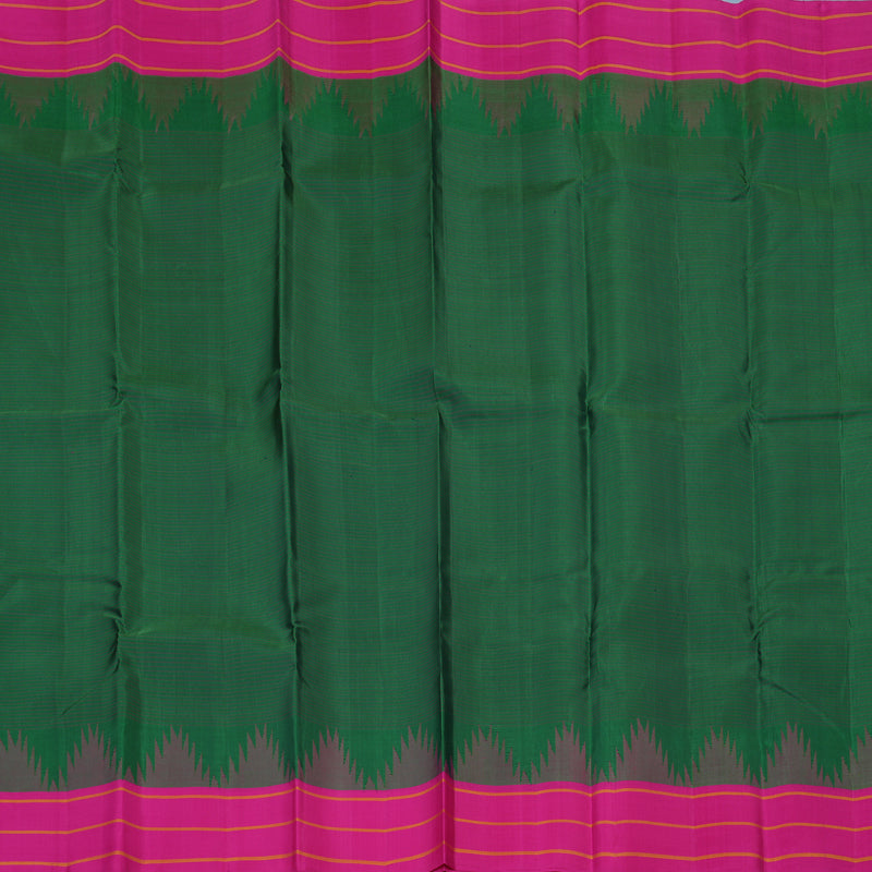 Hayagrivas Handloom Dark Green Kanjivaram Silk Saree with Pink Border KBE2180A10-2