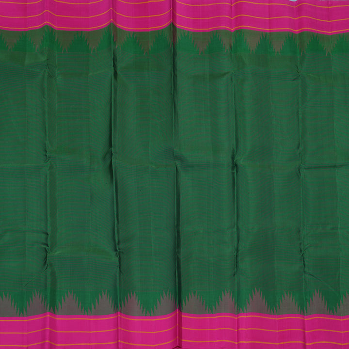 Hayagrivas Handloom Dark Green Kanjivaram Silk Saree with Pink Border KBE2180A10-2