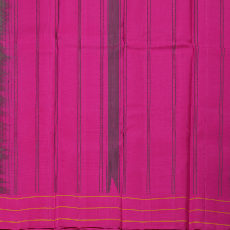 Hayagrivas Handloom Dark Green Kanjivaram Silk Saree with Pink Border KBE2180A10-2