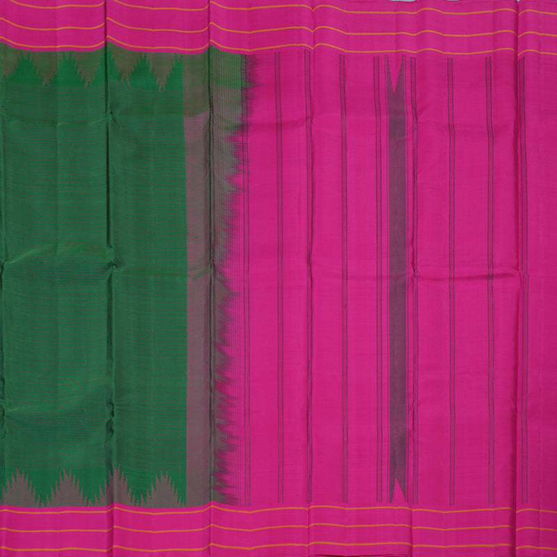 Hayagrivas Handloom Dark Green Kanjivaram Silk Saree with Pink Border KBE2180A10-2