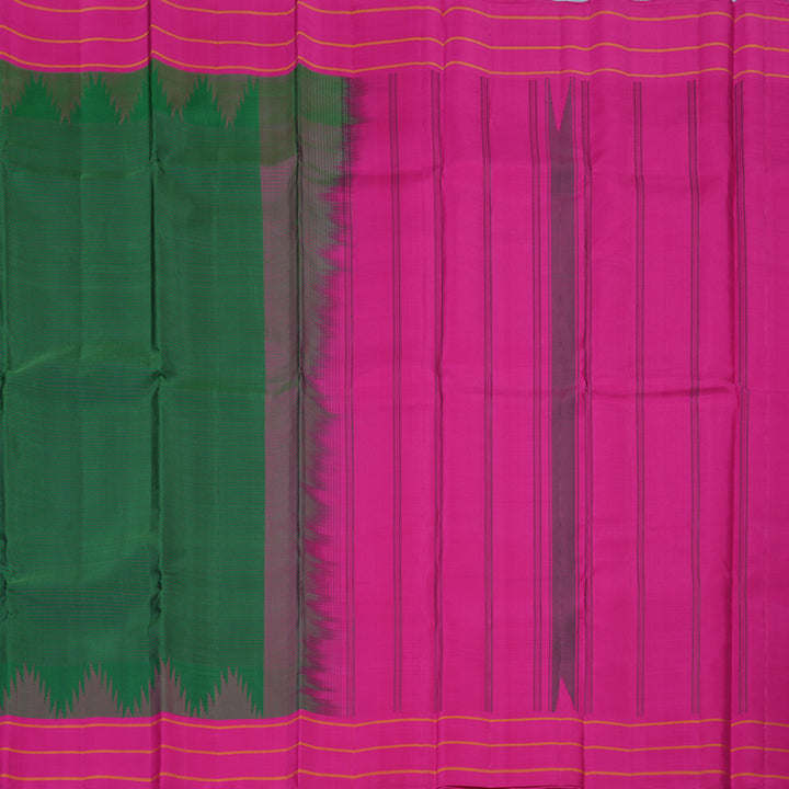 Hayagrivas Handloom Dark Green Kanjivaram Silk Saree with Pink Border KBE2180A10-2