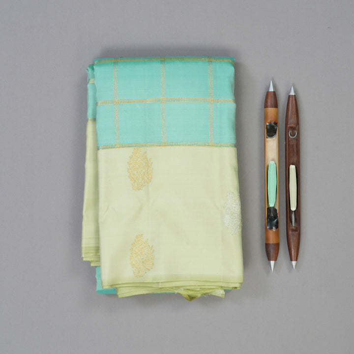 Hayagrivas Handloom Powder Blue Kanjivaram Silk Saree with Pista Green Border KBE2182A11-3