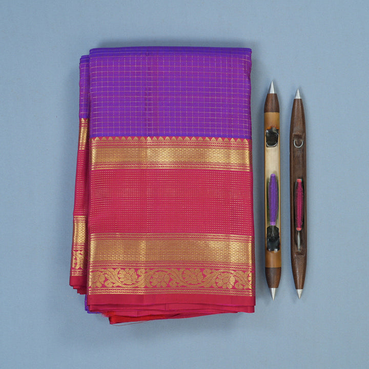 Hayagrivas Handloom Purple Kanjivaram Silk Saree with Pink Border KBE2182A12-3