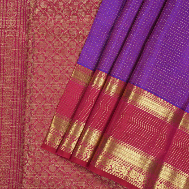 Hayagrivas Handloom Purple Kanjivaram Silk Saree with Pink Border KBE2182A12-3
