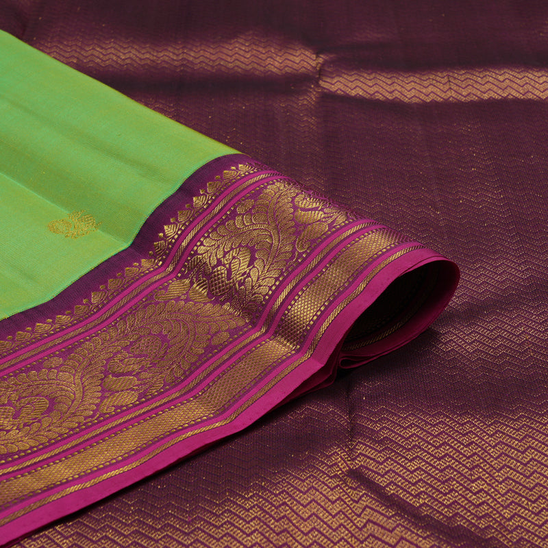Hayagrivas Handloom Parrot Green Kanjivaram Silk Saree with Purple Border KBE2183A1-1