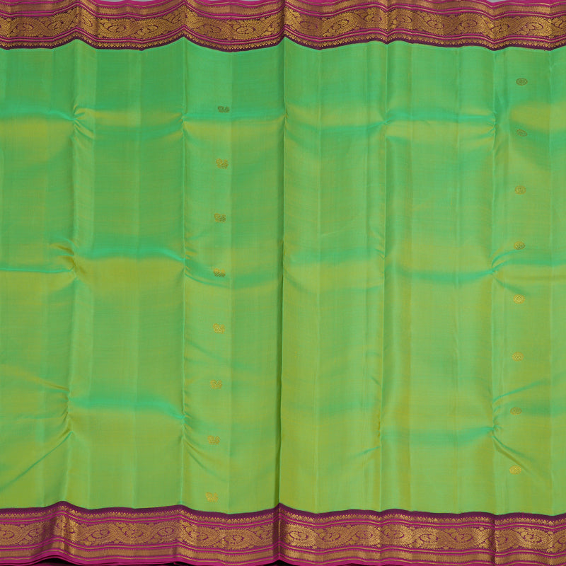 Hayagrivas Handloom Parrot Green Kanjivaram Silk Saree with Purple Border KBE2183A1-1