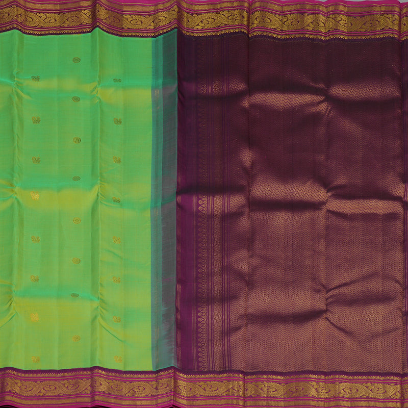 Hayagrivas Handloom Parrot Green Kanjivaram Silk Saree with Purple Border KBE2183A1-1