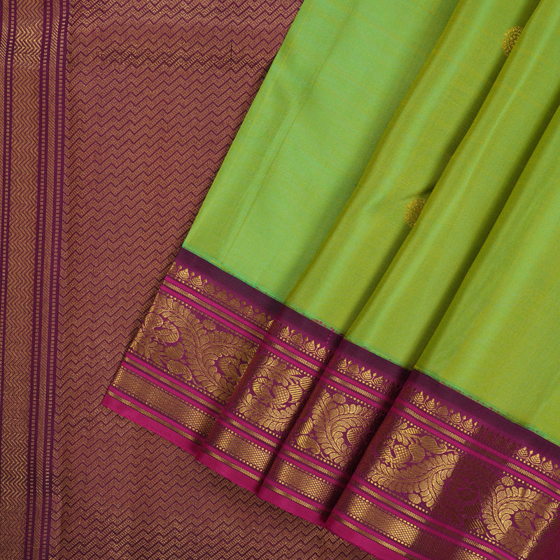 Hayagrivas Handloom Parrot Green Kanjivaram Silk Saree with Purple Border KBE2183A1-1