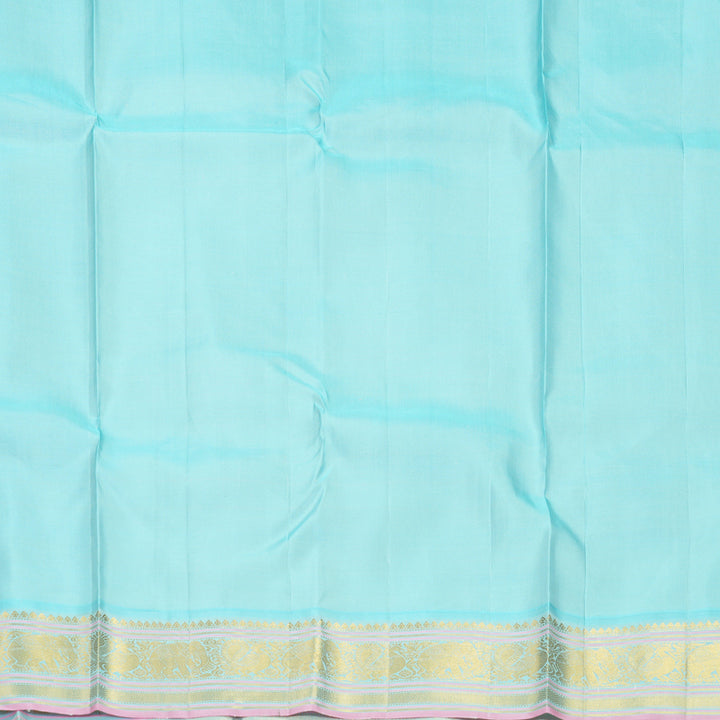 Hayagrivas Handloom Dark Green Kanjivaram Silk Saree with Ice Blue Border KBE2183A1-5