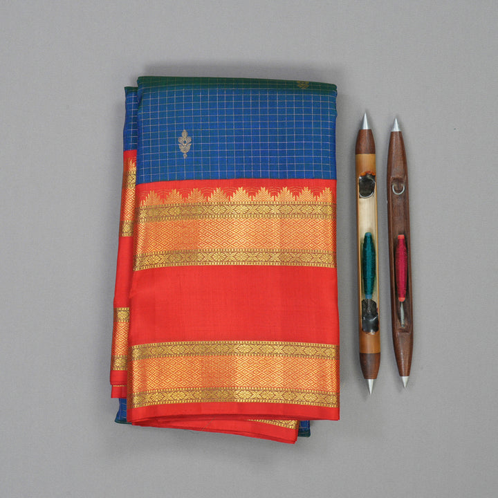 Hayagrivas Handloom Mayilkazhuthu Kanjivaram Silk Saree with Red Border KBE2185A8-1