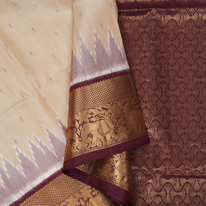 Hayagrivas Beige Handloom Soft Silk Saree KBE2189A1-4
