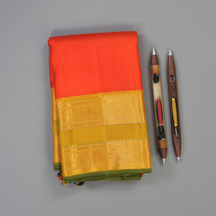 Hayagrivas Handloom Fanta Orange Kanjivaram Silk Saree with Gold Border KBE2193A2-1