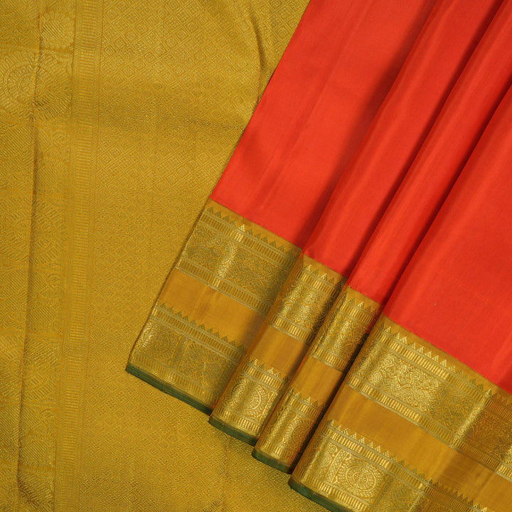 Hayagrivas Handloom Fanta Orange Kanjivaram Silk Saree with Gold Border KBE2193A2-1