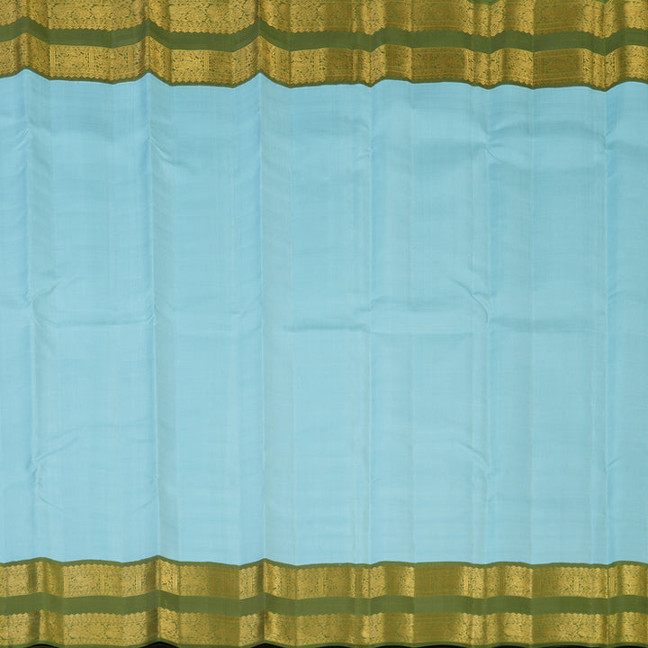 Hayagrivas Handloom Powder Blue Kanjivaram Silk Saree with Mild Mehandi Green Border KBE2193A2-2