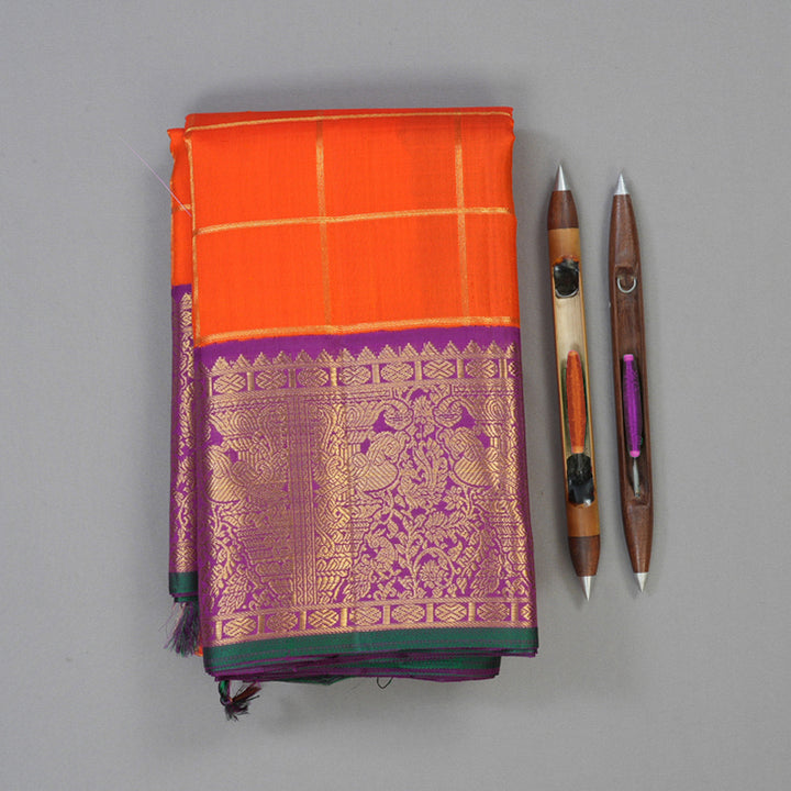 Hayagrivas Handloom Fanta Orange Kanjivaram Silk Saree with Purple Border KBE2193A5-2