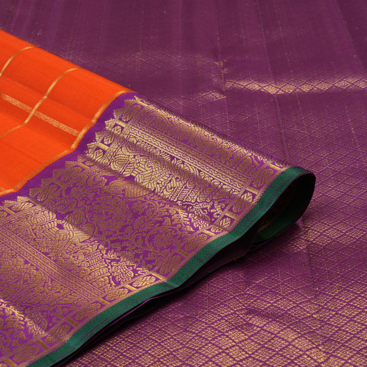Hayagrivas Handloom Fanta Orange Kanjivaram Silk Saree with Purple Border KBE2193A5-2