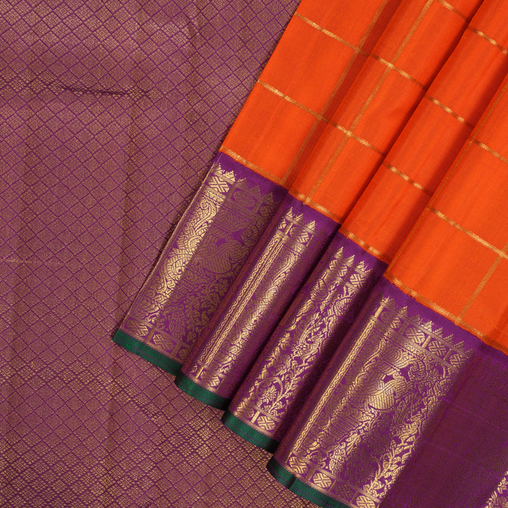 Hayagrivas Handloom Fanta Orange Kanjivaram Silk Saree with Purple Border KBE2193A5-2
