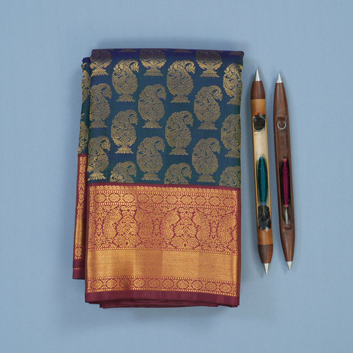 Hayagrivas Handloom Mayilkazhuthu Kanjivaram Silk Saree with Maroon Border KBE2193A6-1
