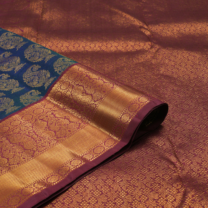 Hayagrivas Handloom Mayilkazhuthu Kanjivaram Silk Saree with Maroon Border KBE2193A6-1