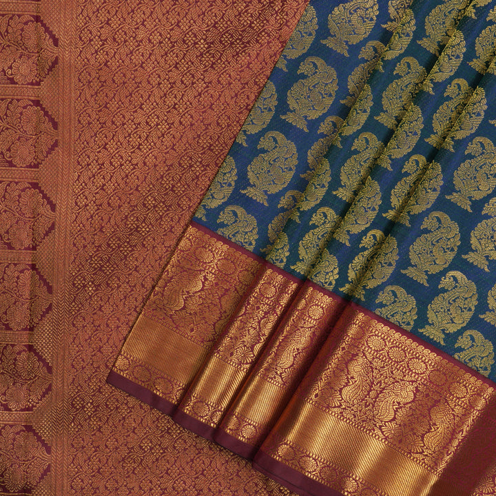 Hayagrivas Handloom Mayilkazhuthu Kanjivaram Silk Saree with Maroon Border KBE2193A6-1