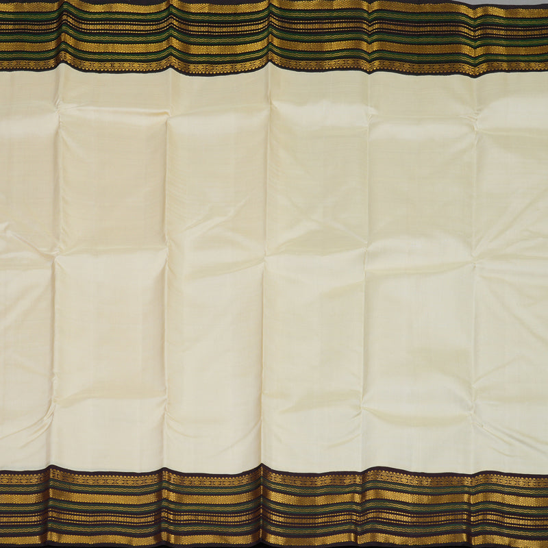Hayagrivas Handloom Half-White Kanjivaram Silk Saree with Kanchana Brown Border KBE2194A13-1