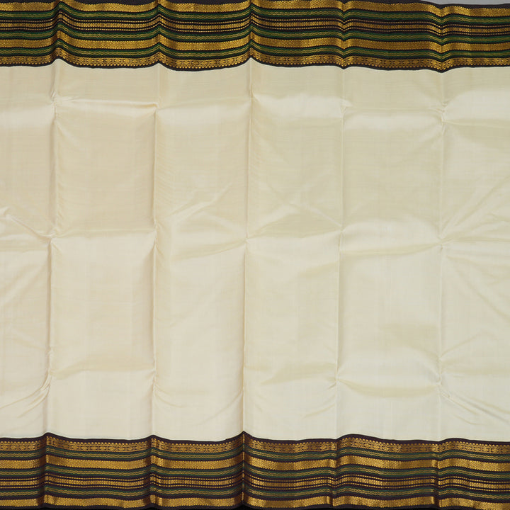 Hayagrivas Handloom Half-White Kanjivaram Silk Saree with Kanchana Brown Border KBE2194A13-1