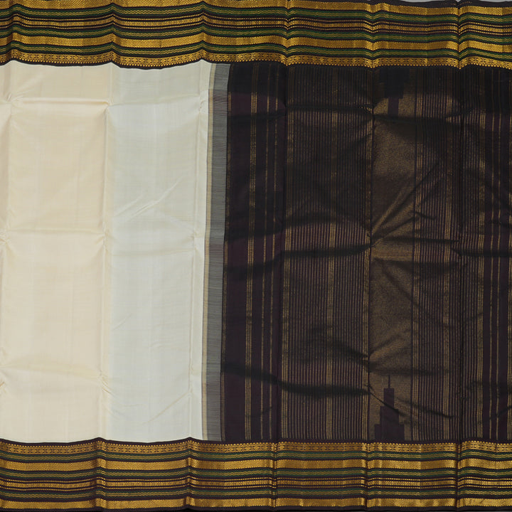 Hayagrivas Handloom Half-White Kanjivaram Silk Saree with Kanchana Brown Border KBE2194A13-1