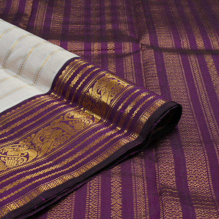 Hayagrivas Handloom Cream Kanjivaram Silk Saree with Purple Border KBE2194A19-1