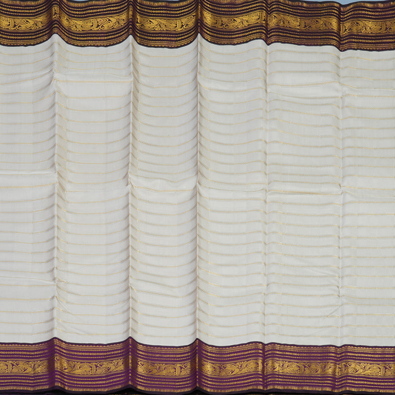 Hayagrivas Handloom Cream Kanjivaram Silk Saree with Purple Border KBE2194A19-1