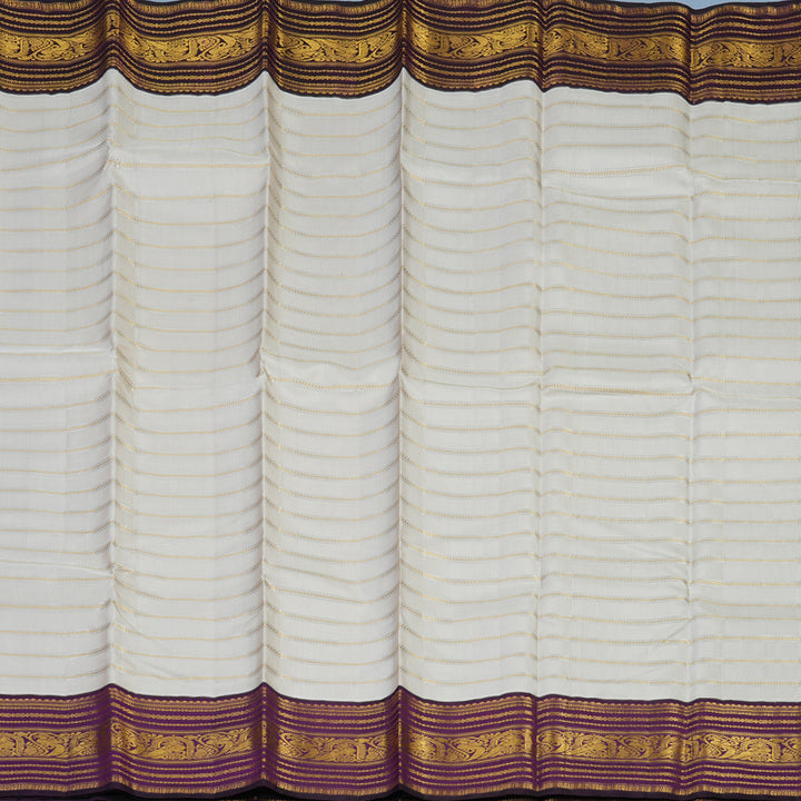 Hayagrivas Handloom Cream Kanjivaram Silk Saree with Purple Border KBE2194A19-1
