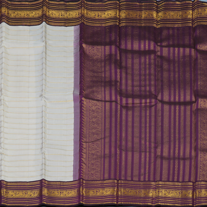Hayagrivas Handloom Cream Kanjivaram Silk Saree with Purple Border KBE2194A19-1
