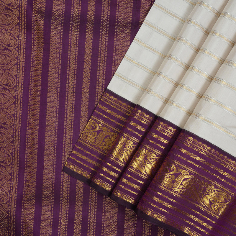 Hayagrivas Handloom Cream Kanjivaram Silk Saree with Purple Border KBE2194A19-1