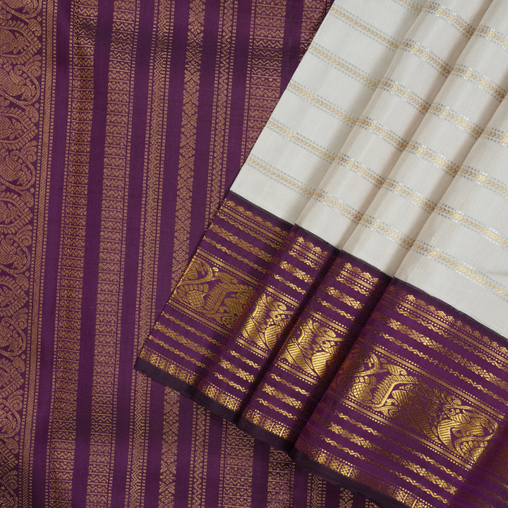 Hayagrivas Handloom Cream Kanjivaram Silk Saree with Purple Border KBE2194A19-1