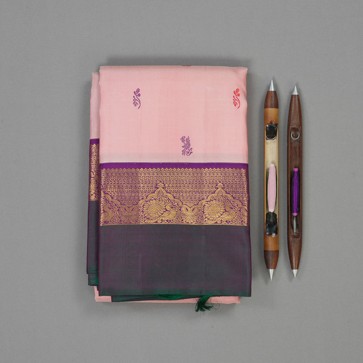 Hayagrivas Handloom Rose Pink Kanjivaram Silk Saree with Mayilkazhuthu Border KBE2194A24-1