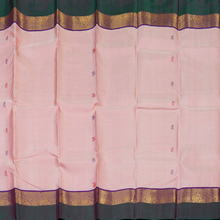 Hayagrivas Handloom Rose Pink Kanjivaram Silk Saree with Mayilkazhuthu Border KBE2194A24-1