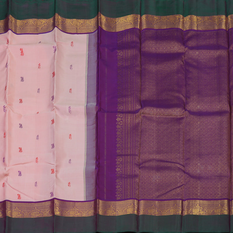 Hayagrivas Handloom Rose Pink Kanjivaram Silk Saree with Mayilkazhuthu Border KBE2194A24-1