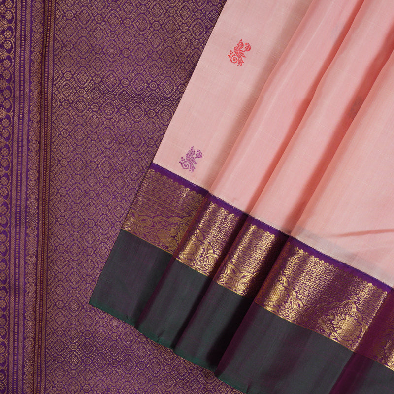 Hayagrivas Handloom Rose Pink Kanjivaram Silk Saree with Mayilkazhuthu Border KBE2194A24-1